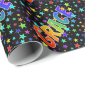 Papier Cadeau Prénom Arc-en-ciel "GRACE" + Étoiles (Coin rond)