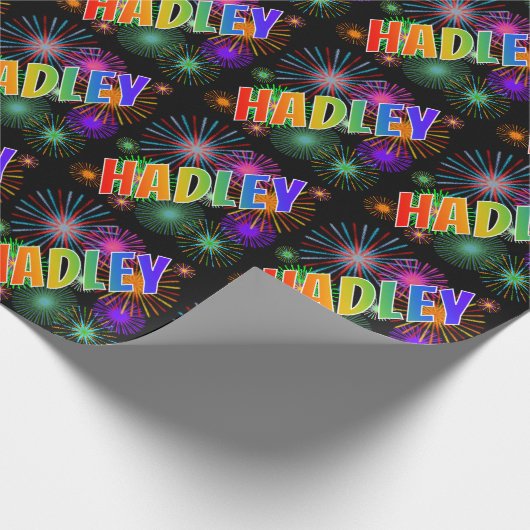 Papier Cadeau Prénom arc-en-ciel "HADLEY" + Feu d'artifice (Coin)