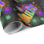 Papier Cadeau Prénom arc-en-ciel "HAILEY" + Feu d'artifice (Coin rond)