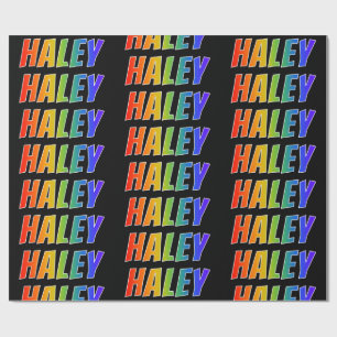 Papier Cadeau Prénom arc-en-ciel "HALEY" ; Amusant et Coloré