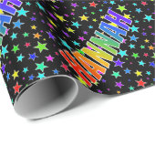 Papier Cadeau Prénom Arc-en-ciel "HANNAH" + Étoiles (Coin rond)