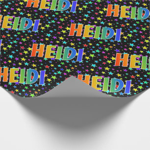 Papier Cadeau Prénom arc-en-ciel "HEIDI" + Étoiles