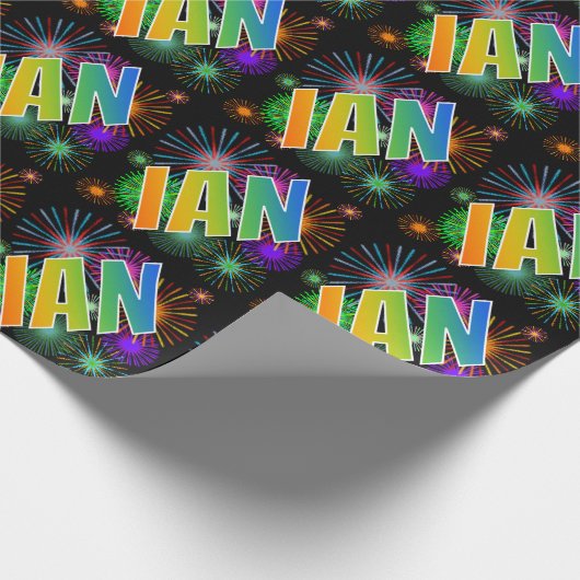 Papier Cadeau Prénom arc-en-ciel "IAN" + Fireworks (Coin)