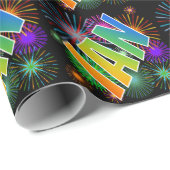 Papier Cadeau Prénom arc-en-ciel "IAN" + Fireworks (Coin rond)