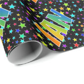 Papier Cadeau Prénom arc-en-ciel "IAN" + Stars (Coin rond)