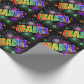 Papier Cadeau Prénom arc-en-ciel "ISABEL" + feux d'artifice (Coin)