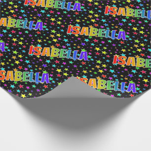Papier Cadeau Prénom arc-en-ciel "ISABELLA" + Étoiles