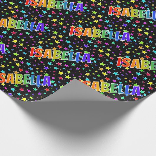 Papier Cadeau Prénom arc-en-ciel "ISABELLA" + Étoiles (Coin)
