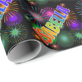 Papier Cadeau Prénom arc-en-ciel "ISABELLA" + Feu d'artifice (Coin rond)