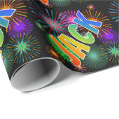 Papier Cadeau Prénom arc-en-ciel "JACK" + feux d'artifice (Coin rond)