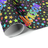 Papier Cadeau Prénom arc-en-ciel "JACKSON" + Stars (Coin rond)