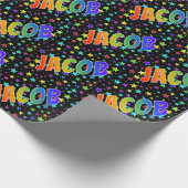 Papier Cadeau Prénom Arc-en-ciel "JACOB" + Étoiles (Coin)