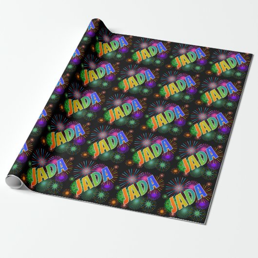 Papier Cadeau Prénom arc-en-ciel "JADA" + Feu d'artifice (Déroulé)