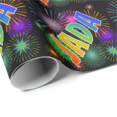 Papier Cadeau Prénom arc-en-ciel "JADA" + Feu d'artifice (Coin rond)