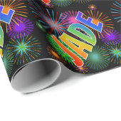 Papier Cadeau Prénom Arc-en-ciel "JADE" + Feu d'artifice (Coin rond)