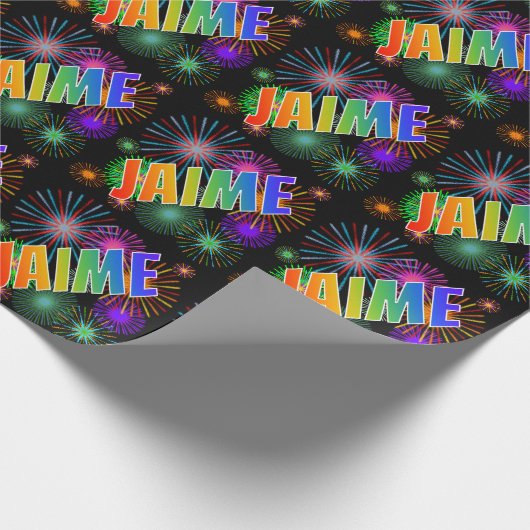 Papier Cadeau Prénom arc-en-ciel "JAIME" + Feu d'artifice (Coin)