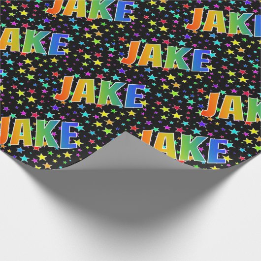 Papier Cadeau Prénom arc-en-ciel "JAKE" + Stars (Coin)