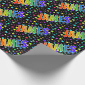 Papier Cadeau Prénom arc-en-ciel "JAMES" + Étoiles (Coin)