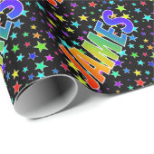 Papier Cadeau Prénom arc-en-ciel "JAMES" + Étoiles (Coin rond)