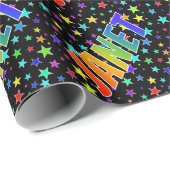Papier Cadeau Prénom Arc-en-ciel "JANET" + Étoiles (Coin rond)