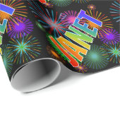 Papier Cadeau Prénom Arc-en-ciel "JANET" + Feu d'artifice (Coin rond)
