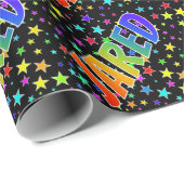 Papier Cadeau Prénom arc-en-ciel "JARED" + Stars (Coin rond)