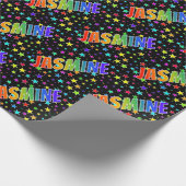 Papier Cadeau Prénom Arc-en-ciel "JASMINE" + Étoiles (Coin)