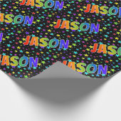 Papier Cadeau Prénom arc-en-ciel "JASON" + Étoiles (Coin)