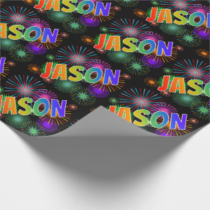 Papier Cadeau Prénom arc-en-ciel "JASON" + Feu d'artifice