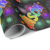 Papier Cadeau Prénom arc-en-ciel "JASON" + Feu d'artifice (Coin rond)