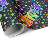 Papier Cadeau Prénom Arc-en-ciel "JAYDEN" + Étoiles (Coin rond)