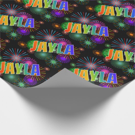 Papier Cadeau Prénom Arc-en-ciel "JAYLA" + Feu d'artifice (Coin)
