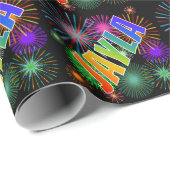 Papier Cadeau Prénom Arc-en-ciel "JAYLA" + Feu d'artifice (Coin rond)