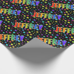 Papier Cadeau Prénom arc-en-ciel "JEFFREY" + Étoiles