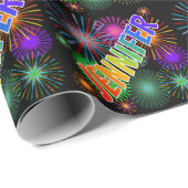 Papier Cadeau Prénom arc-en-ciel "JENNIFER" + Feu d'artifice (Coin rond)