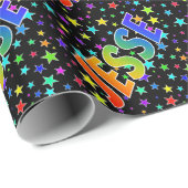 Papier Cadeau Prénom Arc-en-ciel "JESSE" + Étoiles (Coin rond)