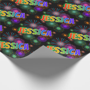 Papier Cadeau Prénom arc-en-ciel "JESSICA" + Feux d'artifice