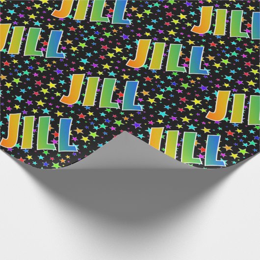 Papier Cadeau Prénom arc-en-ciel "JILL" + Stars (Coin)