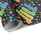 Papier Cadeau Prénom arc-en-ciel "JILL" + Stars (Coin rond)