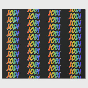 Papier Cadeau Prénom arc-en-ciel "JODI" ; Amusant et Coloré
