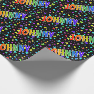 Papier Cadeau Prénom arc-en-ciel "JOHNNY" + Étoiles