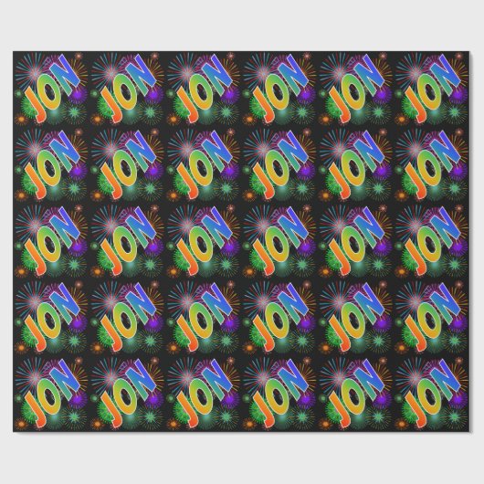 Papier Cadeau Prénom arc-en-ciel "JON" + Fireworks (Plat)