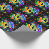 Papier Cadeau Prénom arc-en-ciel "JON" + Fireworks (Coin)