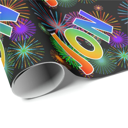 Papier Cadeau Prénom arc-en-ciel "JON" + Fireworks (Coin rond)