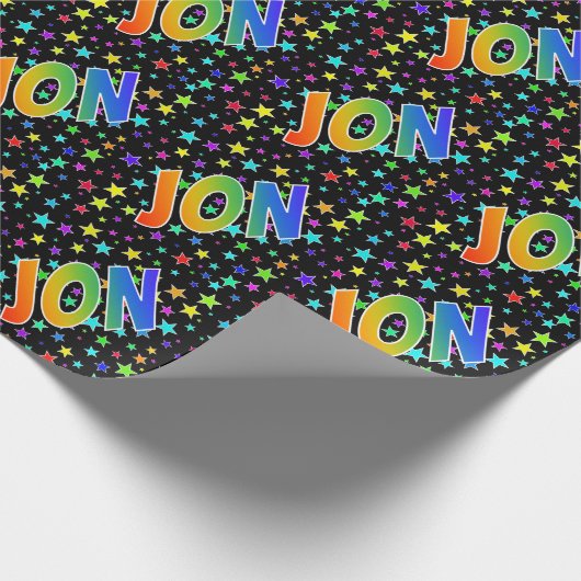 Papier Cadeau Prénom arc-en-ciel "JON" + Stars (Coin)
