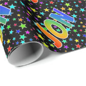 Papier Cadeau Prénom arc-en-ciel "JON" + Stars (Coin rond)