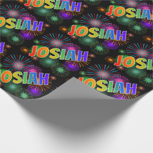 Papier Cadeau Prénom arc-en-ciel "JOSIAH" + Feux d'artifice