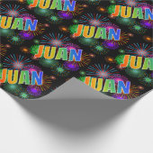 Papier Cadeau Prénom arc-en-ciel "JUAN" + feux d'artifice (Coin)