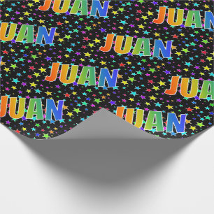 Papier Cadeau Prénom arc-en-ciel "JUAN" + Stars