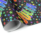 Papier Cadeau Prénom Arc-en-ciel "JULIA" + Étoiles (Coin rond)